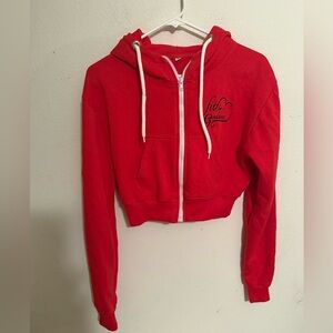 Red Cropped Hoodie with Front Zipper